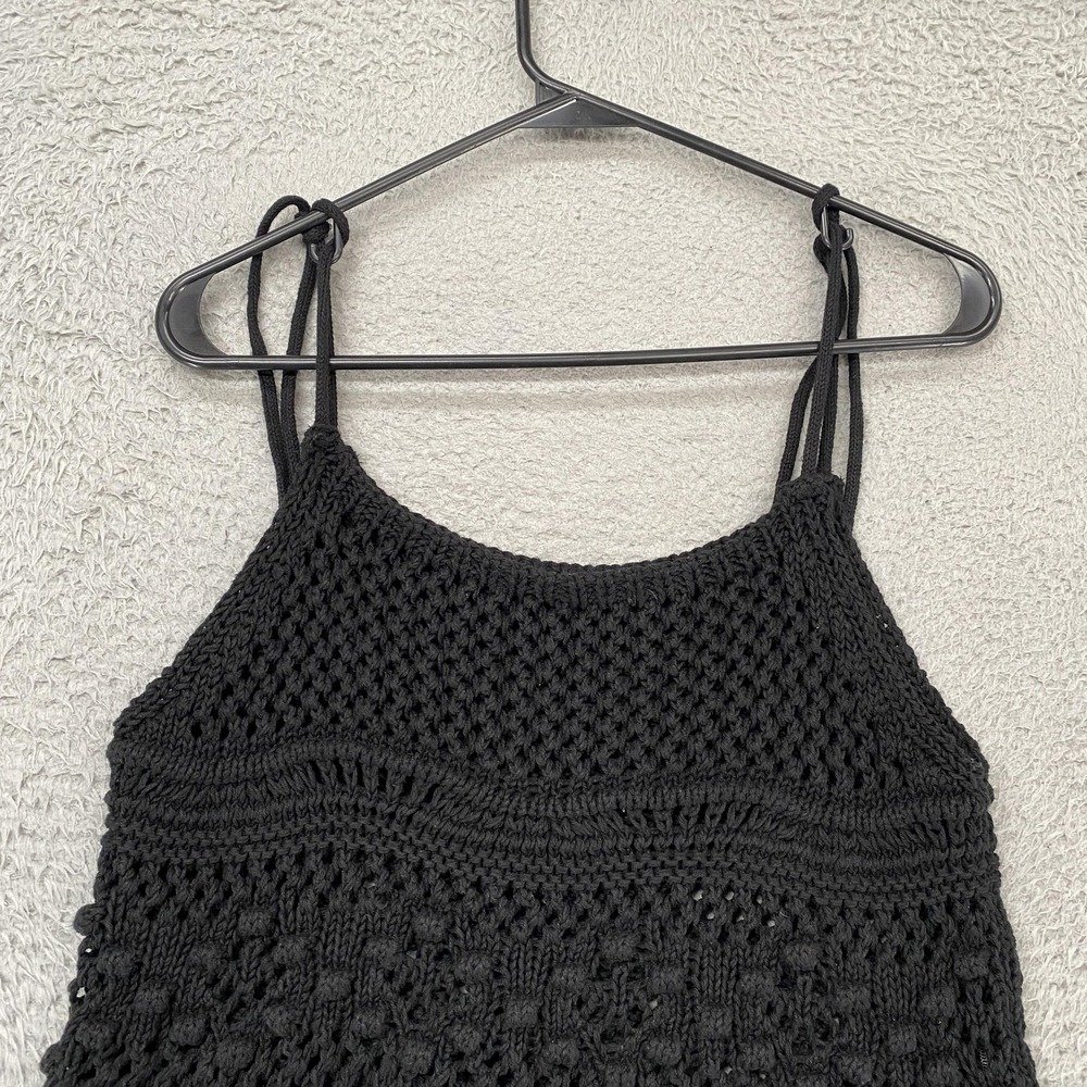 Zara Crochet‎ Tank Womens Small Black 100% Cotton Tie Strap Boho Festival Beachy - Picture 9 of 11